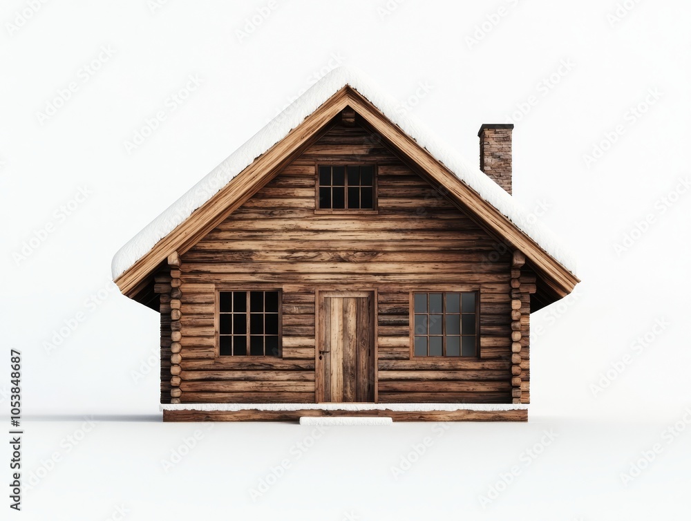 Wooden cabin with snow on a white isolated background. Wooden cabin with snow on a white isolated background.