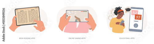 Education and entertainment apps isolated cartoon vector illustrations se