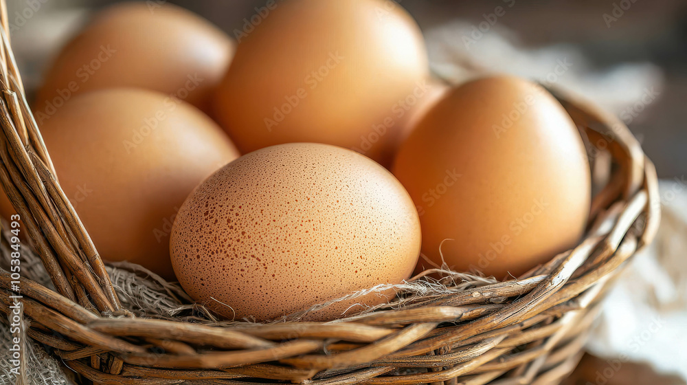 Fresh Brown Eggs in a Rustic Basket Fresh Brown Eggs in a Rustic Basket