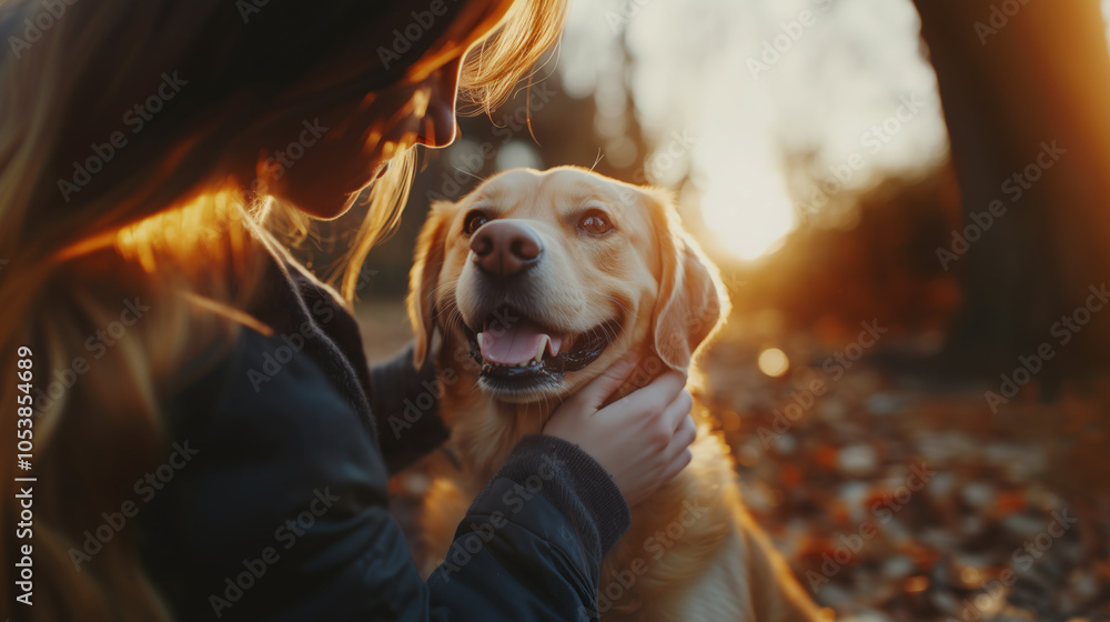 Obraz premium Joyful Moments Between Woman and Labrador Retriever.