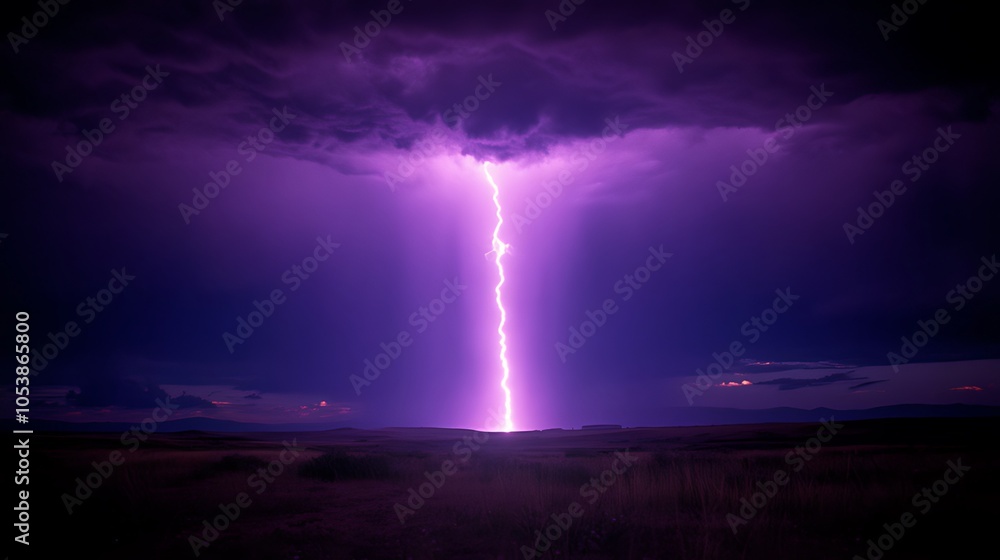 A single bolt of lightning streaks across a dark sky, illuminating the landscape below. A single bolt of lightning streaks across a dark sky, illuminating the landscape below.