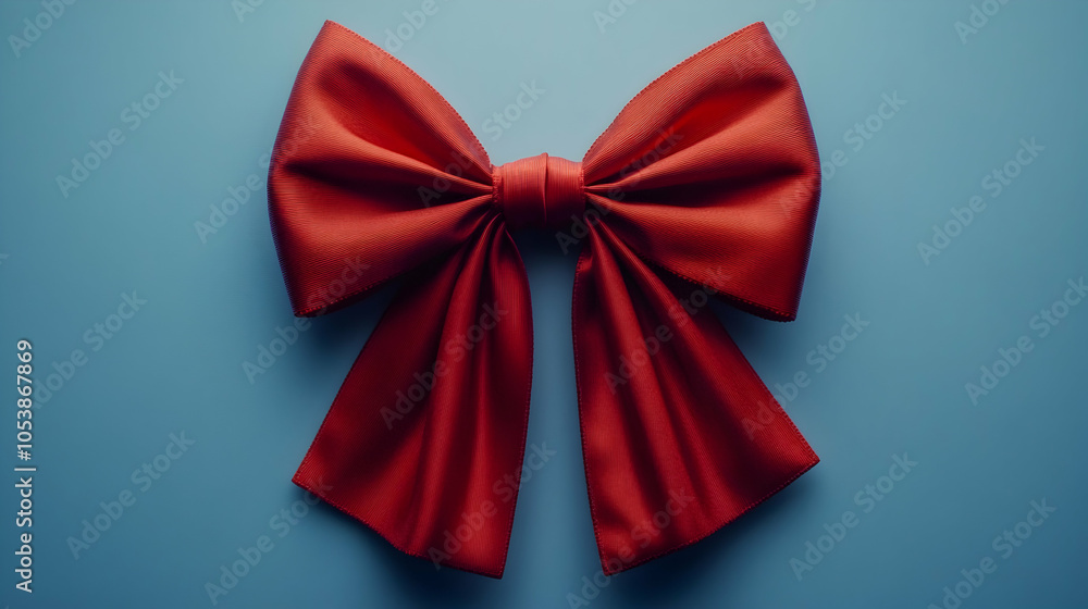 Red Satin Bow on Blue Background, red bow, red ribbon, bow tie, present, gift Red Satin Bow on Blue Background, red bow, red ribbon, bow tie, present, gift