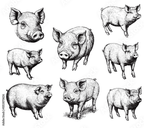 various pig vector illust 