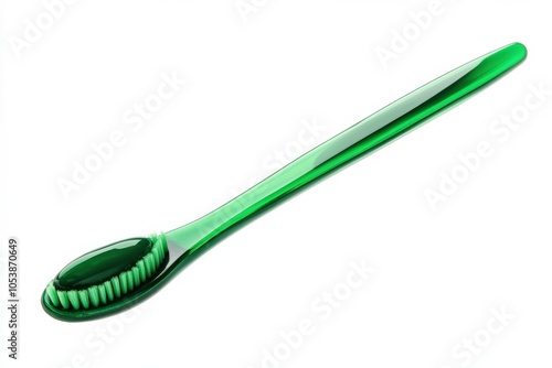 Green Toothbrush with Toothpaste on White Background - Isolated Dental Care Object