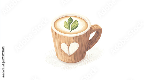 Leafinspired coffee logo, ecostyle, 3D illustration photo