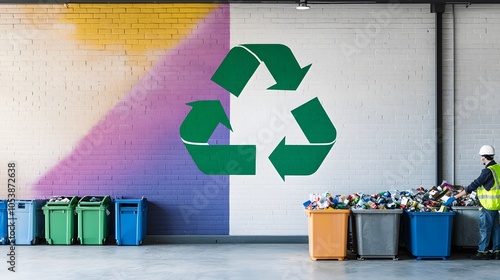 Colorful Recycling Symbol on Urban Wall photo