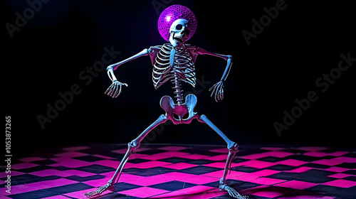 Skeleton Dancing with Disco Ball, bones, dance, party, night, night club photo