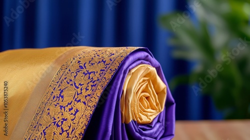 Traditional Kanjeevaram Saree in Gold and Purple Hues photo