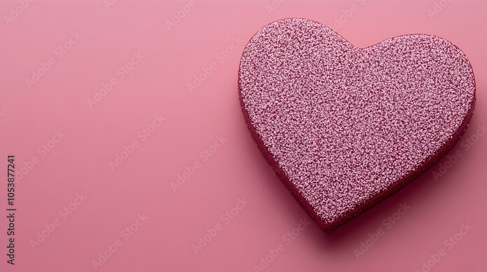 Fototapeta premium Pink Glitter Heart on Pink Background, love, valentine's day, sparkle, romance, affection
