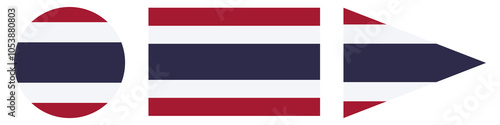 Free Download Thailand flag set in circle, rectangle, and pennant triangle shapes isolated on white background, vector illustration of Thai national symbol for travel, culture, and patriotic design concepts - GFXLoad