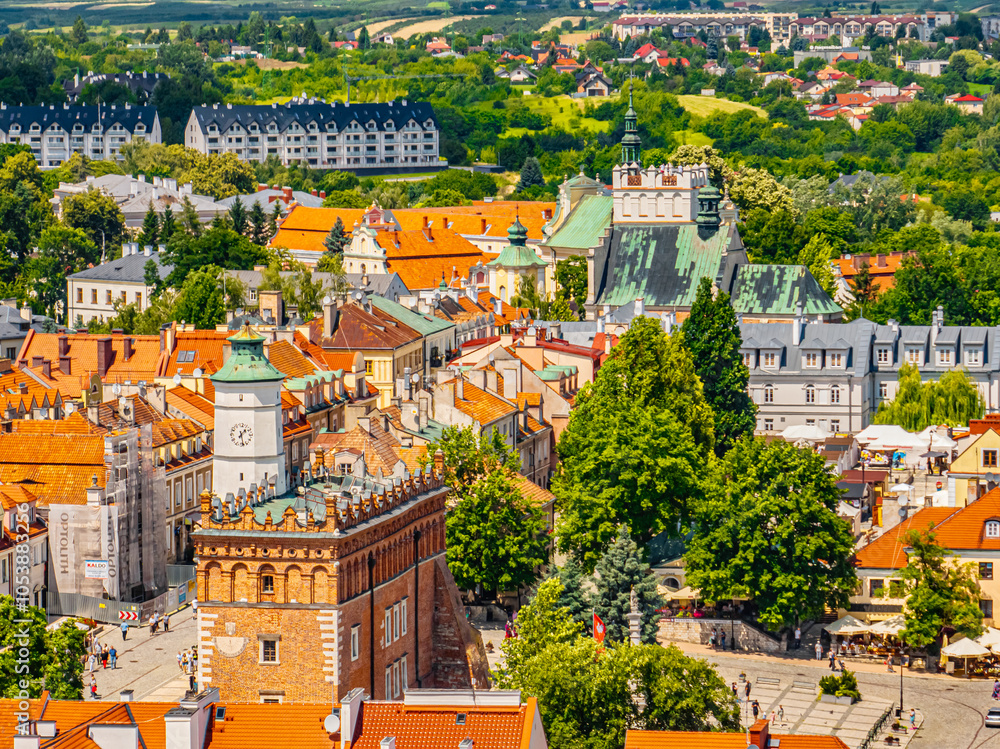 Architektura i panoramy Sandomierza, Polska, Świętokrzyskie, Sandomierz wiosną, Słoneczna pogoda