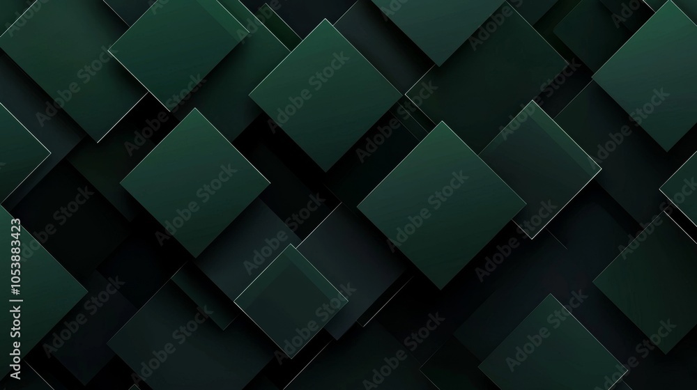 Three Dimensional Volumetric Angled Cube Blocks Structure With Blur Effect. Material: 3D Rendering Rhombus Pattern Dark Green Abstract Technology Background. Three Dimensional Volumetric Angled Cube Blocks Structure With Blur Effect. Material: 3D Rendering Rhombus Pattern Dark Green Abstract Technology Background.