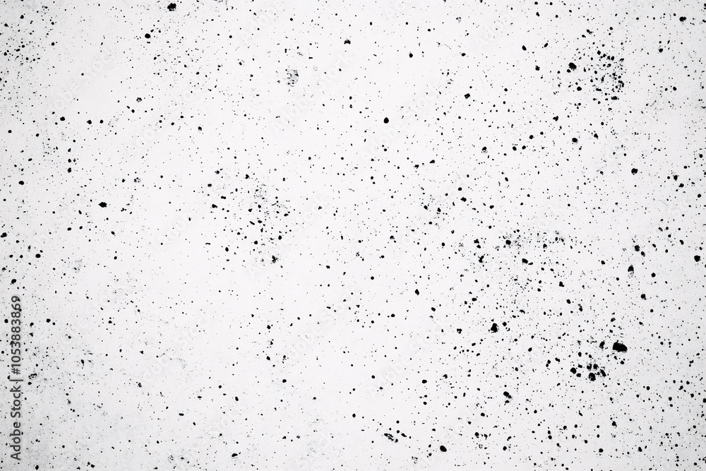 Obraz premium White textured surface with scattered black speckles resembling concrete or paint splatter creating an abstract minimalist pattern