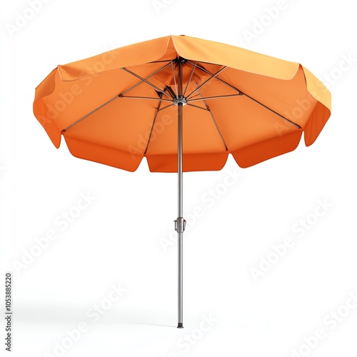 Orange beach umbrella, white isolated background. photo