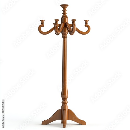 Stylish wooden coat rack, elegant design, isolate on white background