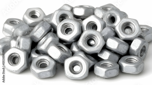 Pile of Hex Nuts, hardware, fastener, metal, steel, silver