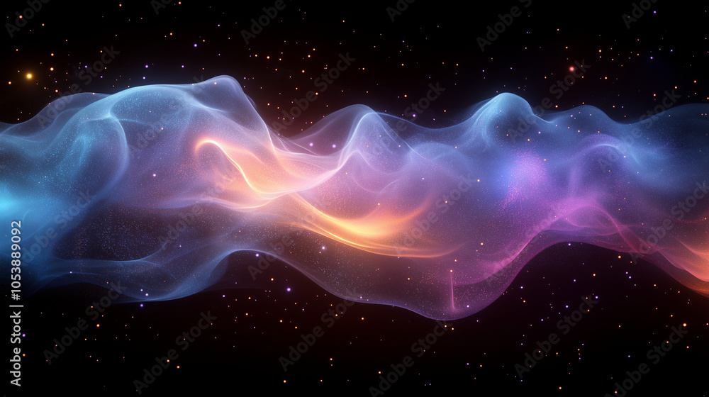 Fototapeta premium Electric smoke with stars and vaporwave gradient on black background