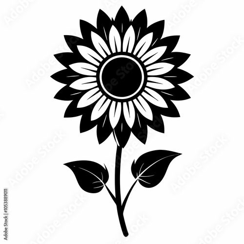 Sunflower Silhouette Vector on White Background