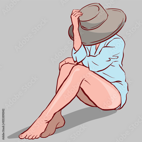 sexy woman in a hat posing on the beach vector for illustration card decoration
