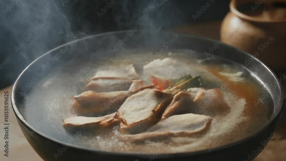 samgyetang, chicken soup with ginseng, korean food. Generative AI. samgyetang, chicken soup with ginseng, korean food. Generative AI.