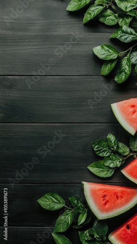 Refreshing watermelon smoothie paired with vibrant slices and mint leaves on a rustic wooden backdrop for summer enjoyment