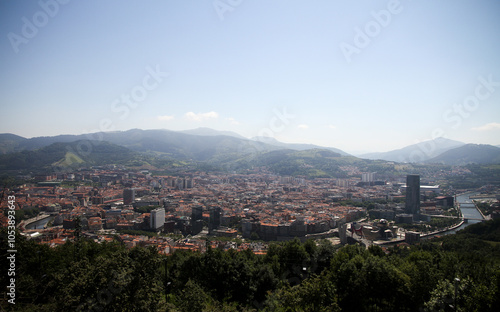 panorama of Bilbao, spain with blue sky, from mount artxanda photo