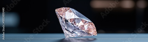 A beautiful cut diamond glimmering on a sleek surface, capturing light with dazzling multi-faceted brilliance. photo