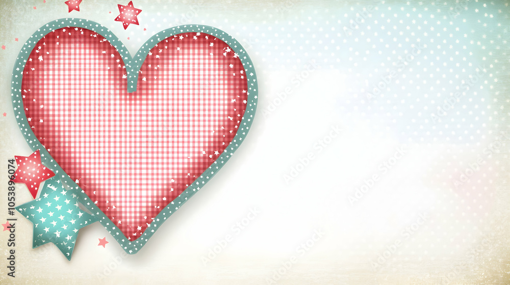 Obraz premium Gingham Heart with Stars, love, valentine, romantic, cute, vintage