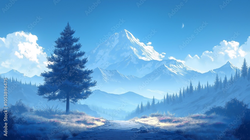 Obraz premium winter landscape in the mountains and tree