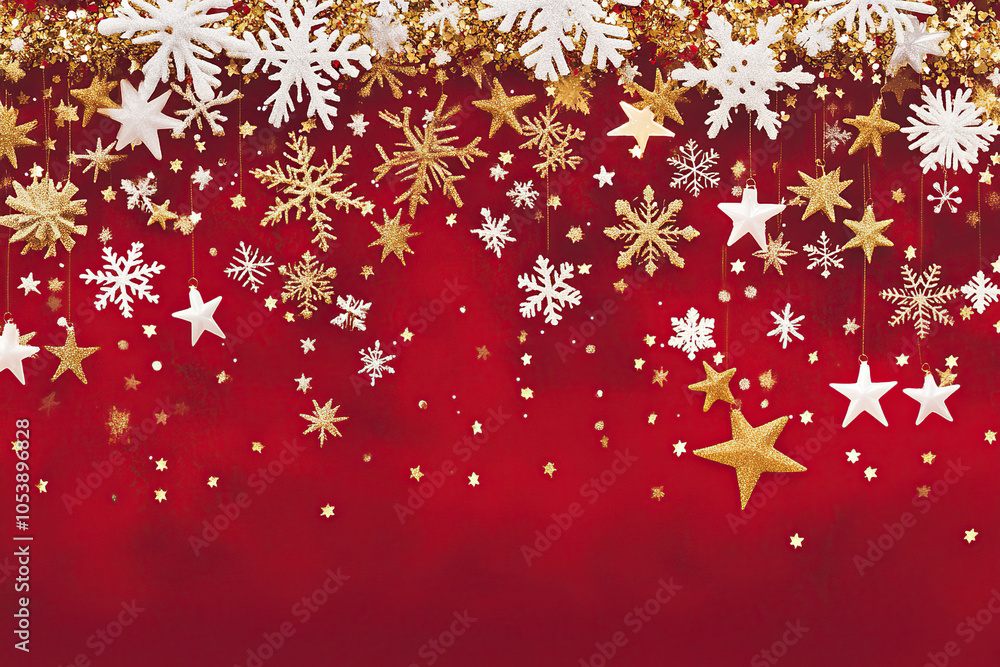 Holiday Decoration Frame with Golden Stars on Red Background Holiday Decoration Frame with Golden Stars on Red Background