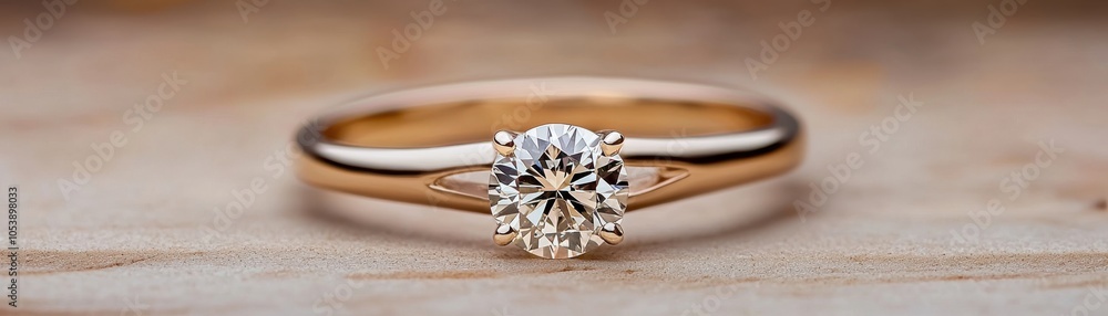 Elegant diamond engagement ring on a wooden surface. Elegant diamond engagement ring on a wooden surface.