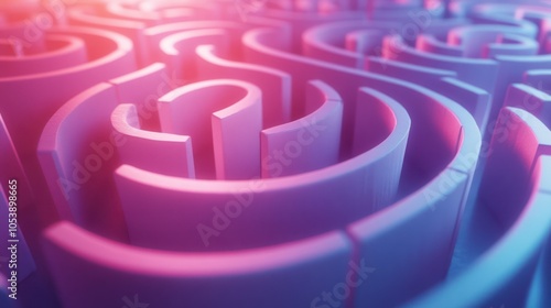 Abstract 3D maze pattern with pink and blue lighting.