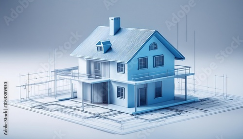  3d blueprint of a house with isolated background