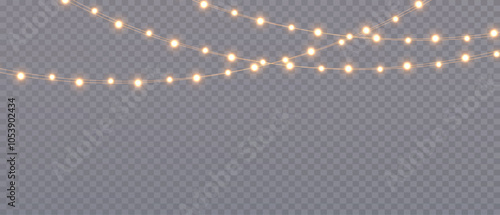 Christmas garland lights isolated on transparent background. Christmas light PNG. Christmas glowing garlands. For advertising invitations, web banners, postcards. Christmas decoration, LED lam