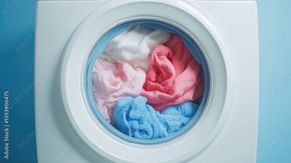 Colorful Laundry in a Washing Machine Drum