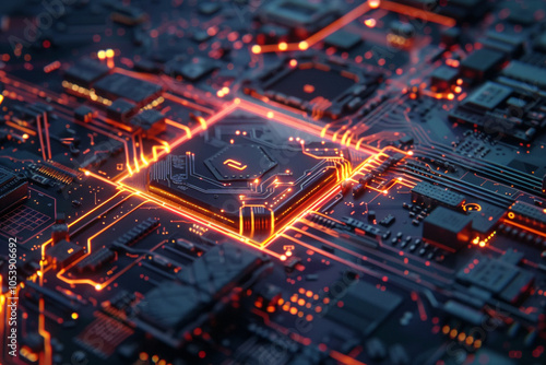 Closeup of Circuit Board with Glowing Orange Wires