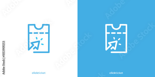 Click Ticket Logo. Ticket and Cursor Click with Lineart Outline Style. Online Ticket Logo, Icon, Symbol, Vector, Design Inspiration.