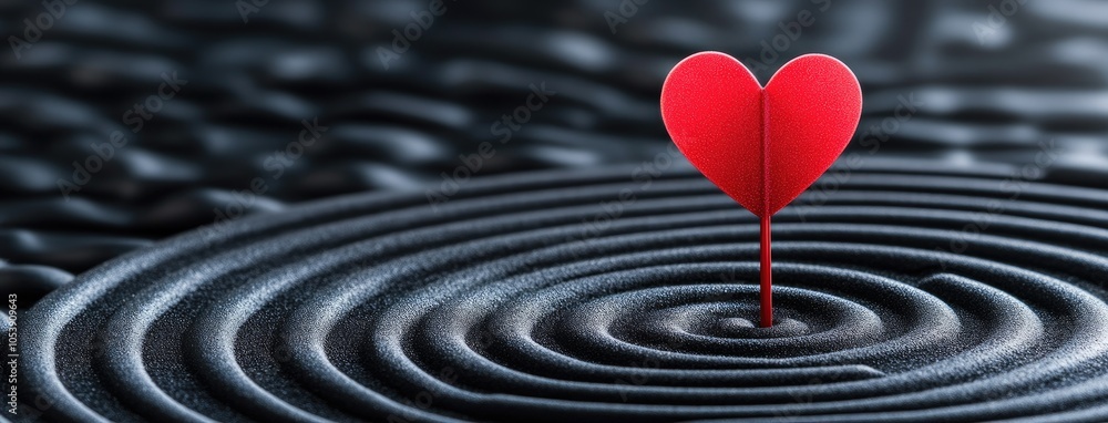 Red dart strikes the center of a dartboard symbolizing business success on a dramatic black background with space for text Red dart strikes the center of a dartboard symbolizing business success on a dramatic black background with space for text