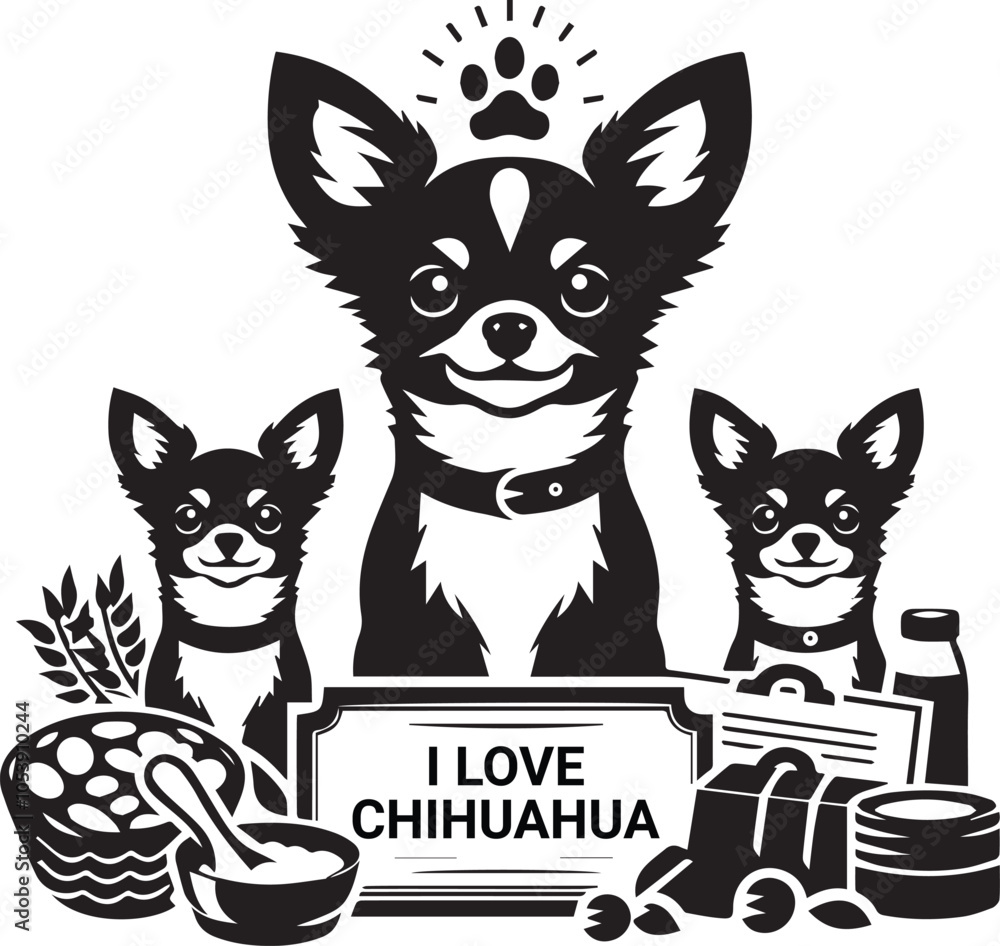 Fototapeta premium Cute chihuahua vector silhouette design