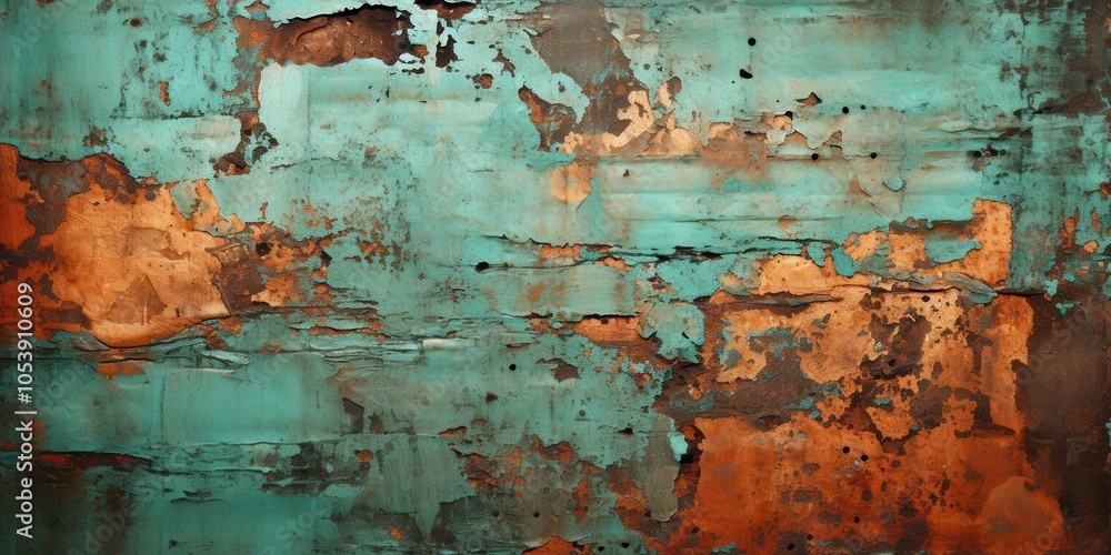 Abstract Art of Peeling Green and Orange Paint on Weathered Surface Abstract Art of Peeling Green and Orange Paint on Weathered Surface