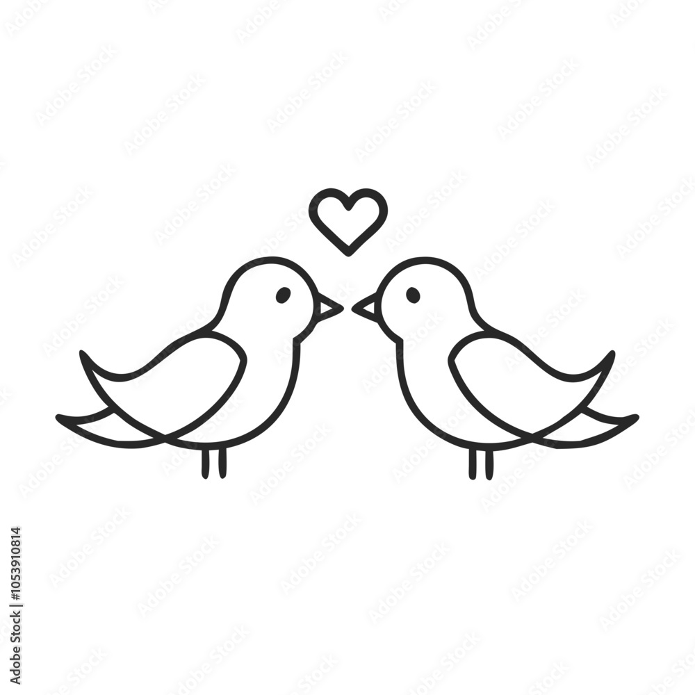 Obraz premium Line Art Love Birds with Heart Icon