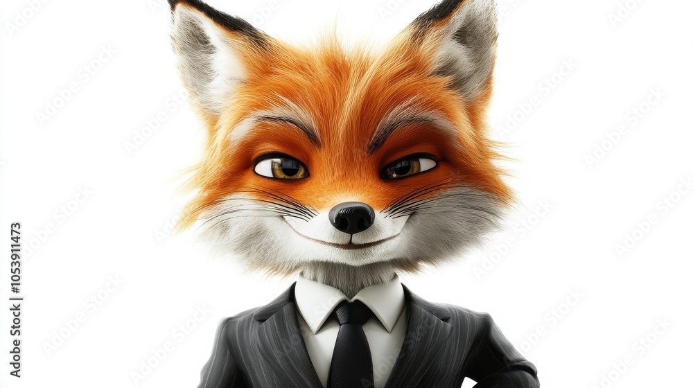 Obraz premium A cartoon fox is wearing a suit and tie and has a serious expression on his face