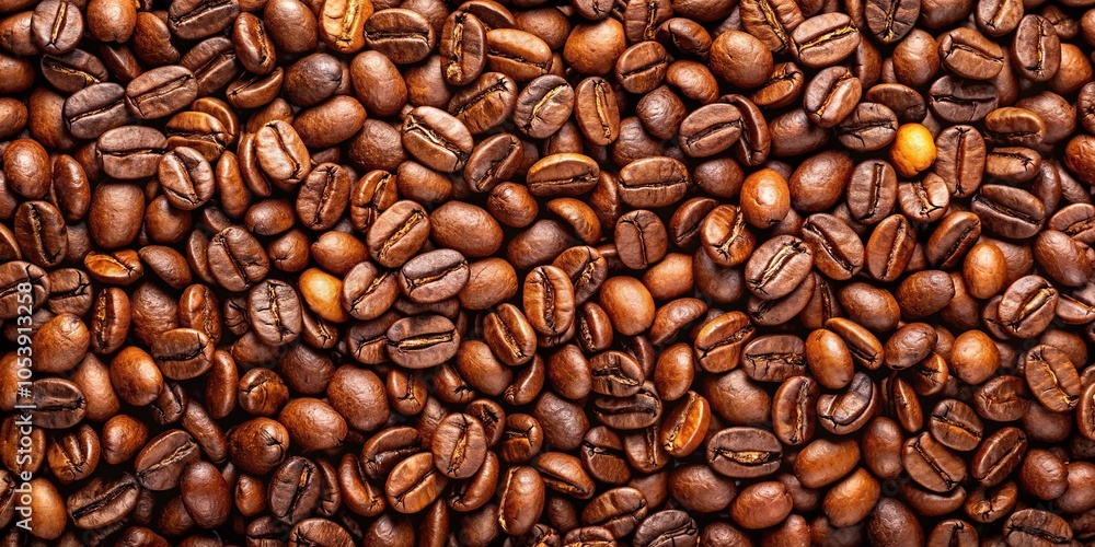 Fototapeta premium Roasted Fresh Brown Coffee Beans Background Aromatic Whole Bean Brew Panoramic