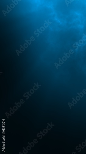 Blue top right clouds and light rays abstract background, vertical composition