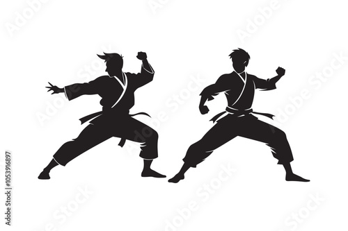 Karate silhouette vector illustration, Karate silhouette vector Bundle 