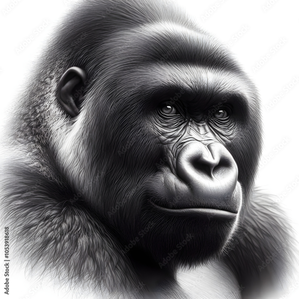 Fototapeta premium 흰 배경, 고릴라, 펜슬 드로잉 (white background, Gorilla, pencil drawing)
