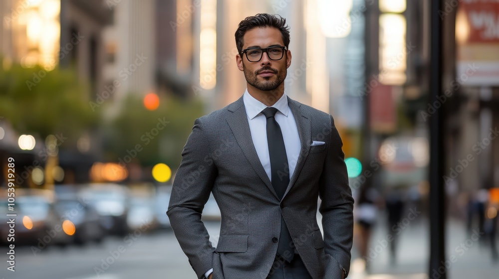 Stylish professional man in urban setting a portrait of confidence and elegance in modern business attire Stylish professional man in urban setting a portrait of confidence and elegance in modern business attire