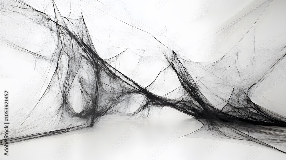 Obraz premium Black Spider Web on White Background, Abstract Image, Texture, Pattern Background, Wallpaper, Cover and Screen of Smartphone, PC, Laptop, 9:16 and 16:9 Format