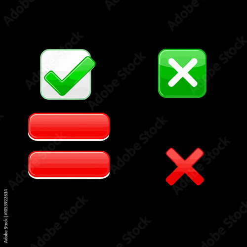 tick and cross button. set of green and red check box with yes and no sign. vector symbol on transparent background.