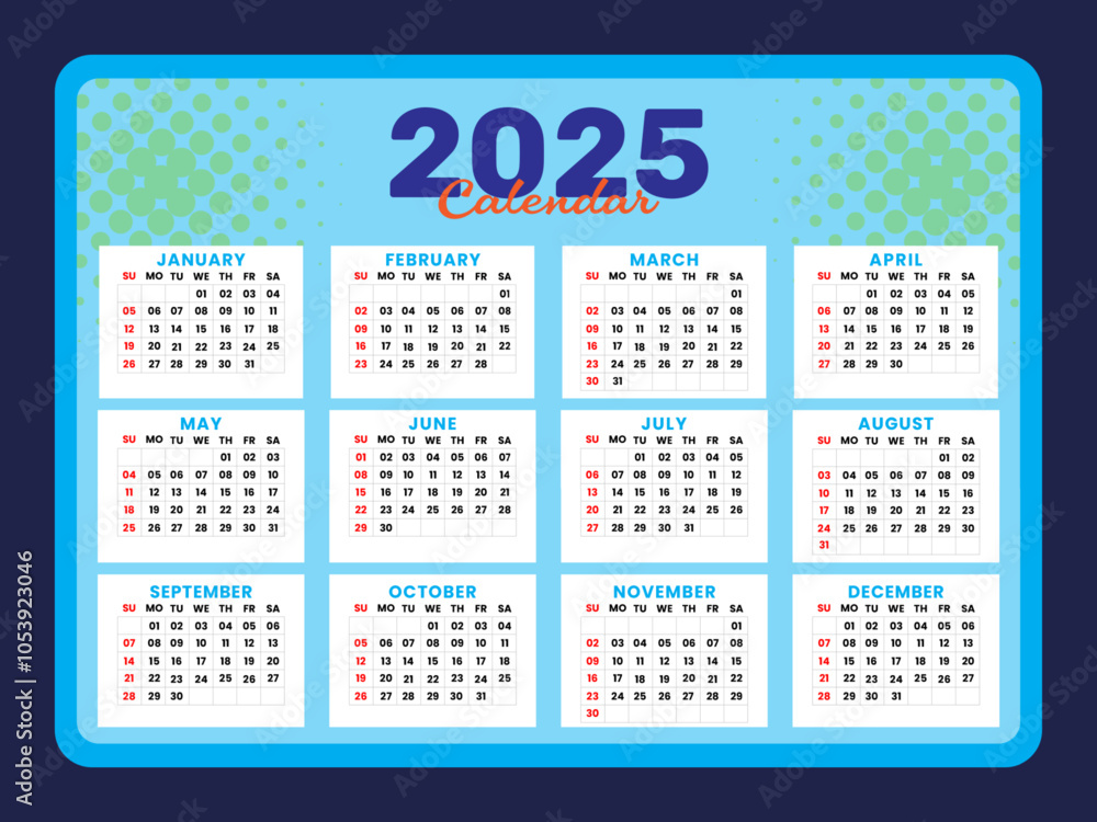 Vector 2025 calendar template for happy new year Vector 2025 calendar template for happy new year